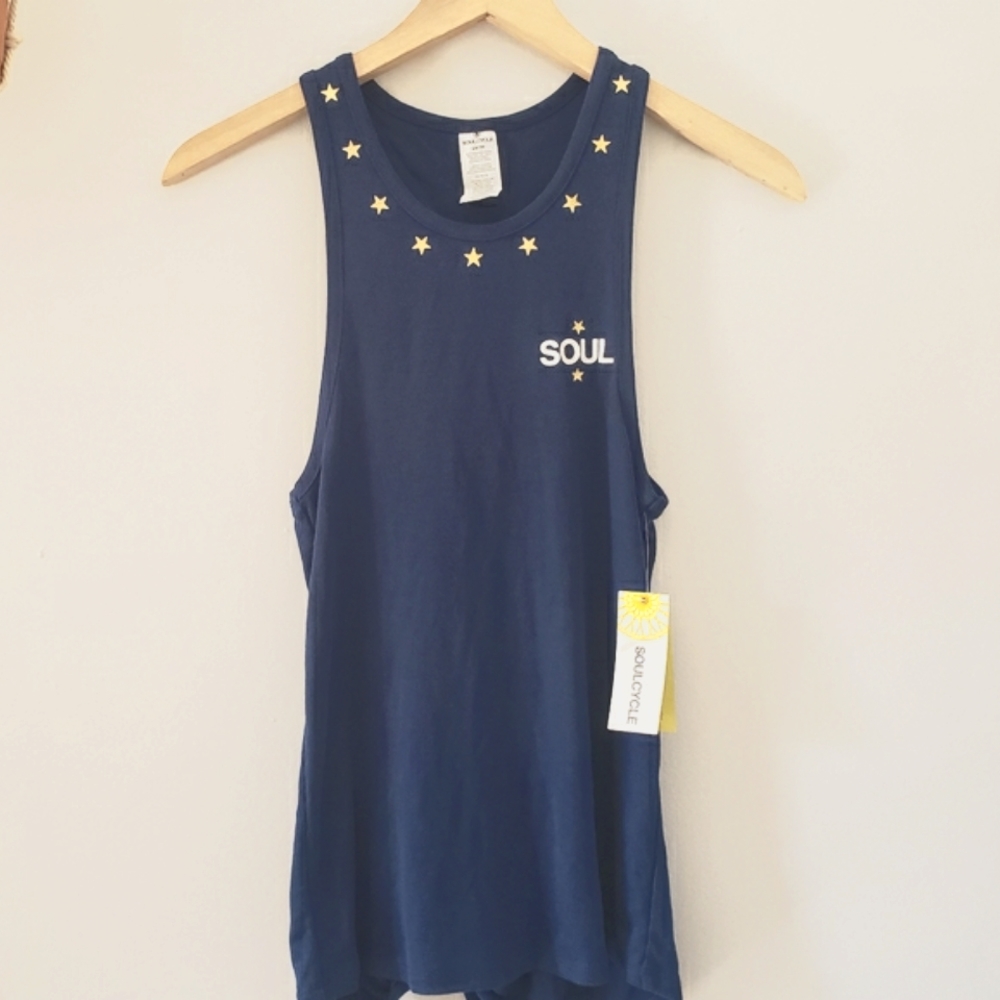 Soulcycle Sanded Rib Tieback Tank Top Blue Gold Star XS American Workout…